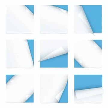 Set of note paper with curled corner Illustrazione stock