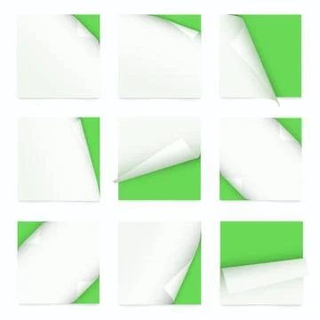 Set of note paper with curled corner Illustrazione stock