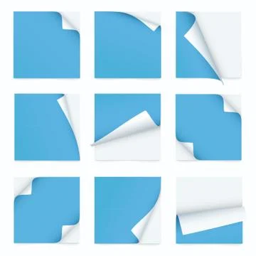 Set of note paper with curled corner Illustrazione stock