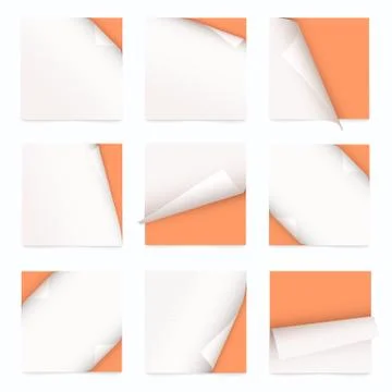 Set of note paper with curled corner Illustrazione stock