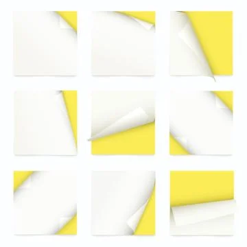 Set of note paper with curled corner Illustrazione stock