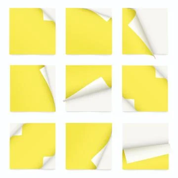 Set of note paper with curled corner Illustrazione stock