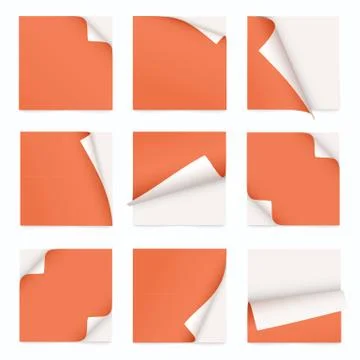 Set of note paper with curled corner Illustrazione stock