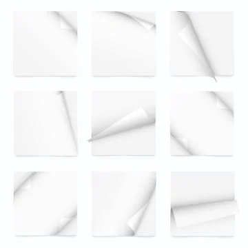 Set of note paper with curled corner Illustrazione stock