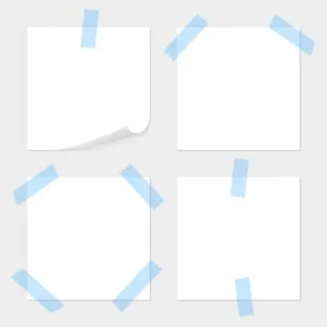 Set of note paper stuck by blue sticky tape, sellotape with space for text or Stock Illustration
