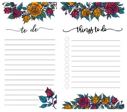 Set note papers, to do lists, sticker templates, decorated with wild englis.. Illustrazione stock