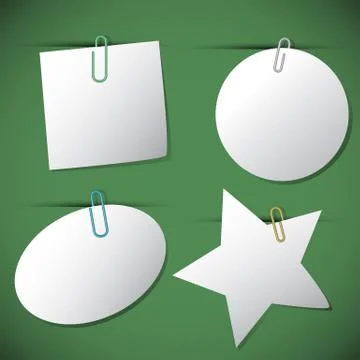 Set of note papers with paperclip, Stock Illustration
