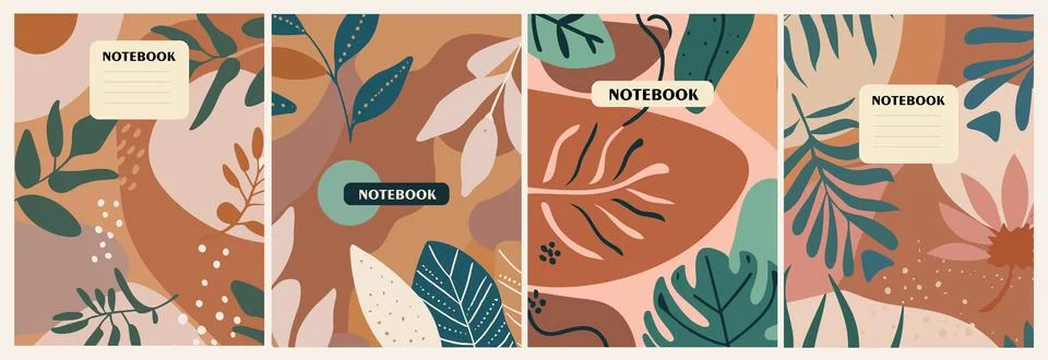 Set of notebook cover hand drawn floral designs. Stock Illustration