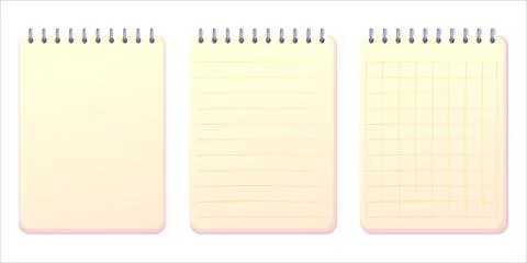 Set notebook, empty paper for notes, collection journal with spiral top view in Stock Illustration