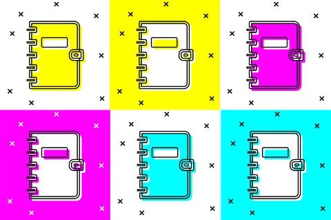 Set Notebook icon isolated on color background. Spiral notepad icon. School Stock Illustration