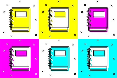 Set Notebook icon isolated on color background. Spiral notepad icon. School n Stock Illustration