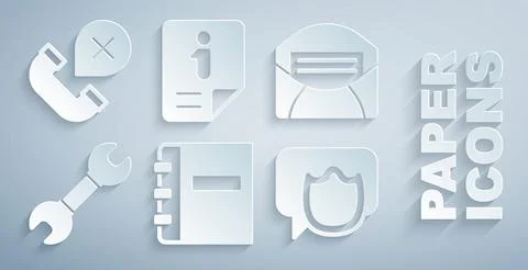 Set Notebook, Mail and e-mail, Wrench spanner, Speech bubble chat, Informat.. 스톡 일러스트