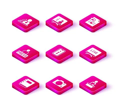 Set Notebook, Photo camera, Journalist news, Information, Breaking, Live report Stock Illustration