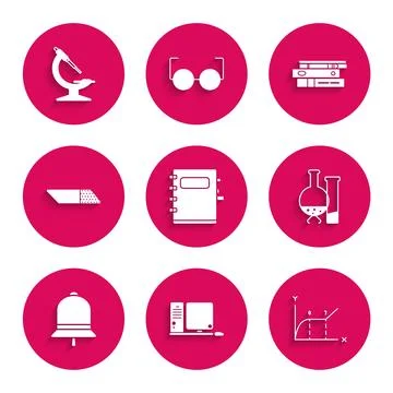 Set Notebook, Pie chart infographic, Test tube flask chemical laboratory te.. Stock Illustration