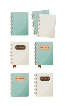 Set of notebook on rings with bookmark for notes with an inscription. Stock Illustration