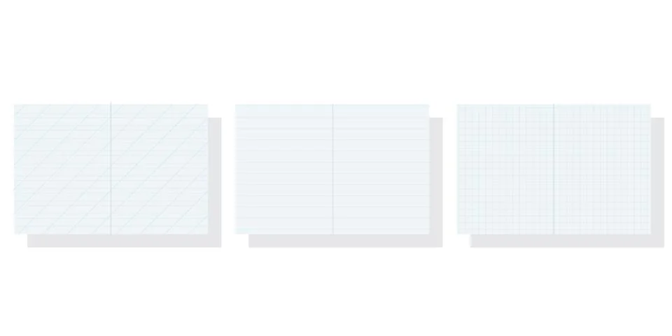 A set of notebook sheets in a cage and a ruler. Vector illustration isolate.. Stock Illustration