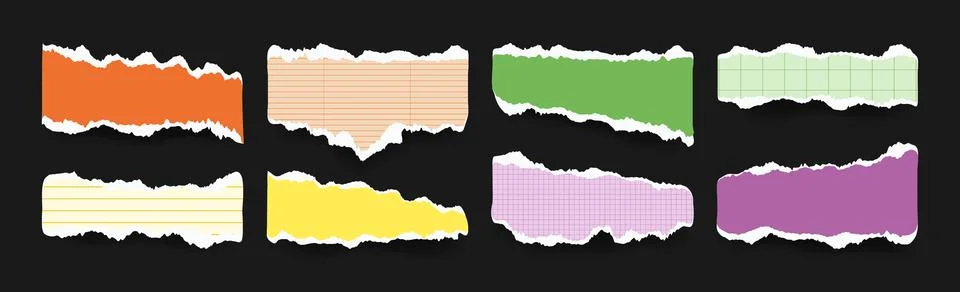 Set of Notes crumpled torn paper. Jagged edges sheets for Collage or scrapboo Stock Illustration