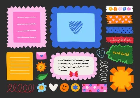 Set of notes, stickers, paper forms with space for text. Stock Illustration