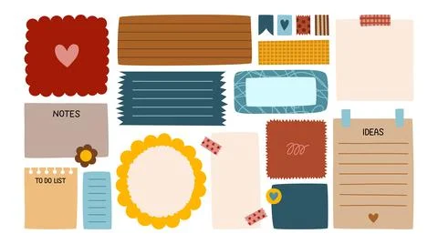 Set of notes, stickers, paper forms with space for text. 库存插图