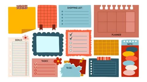 Set of notes, stickers, paper forms with space for text. Stock Illustration