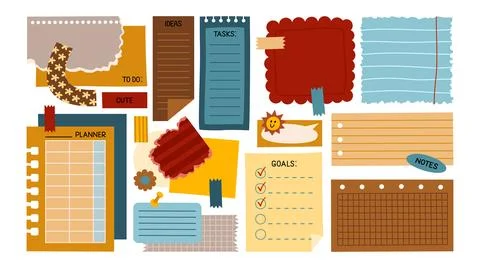 Set of notes, stickers, paper forms with space for text. Stock Illustration