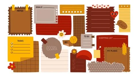 Set of notes, stickers, paper forms with space for text. Stock Illustration