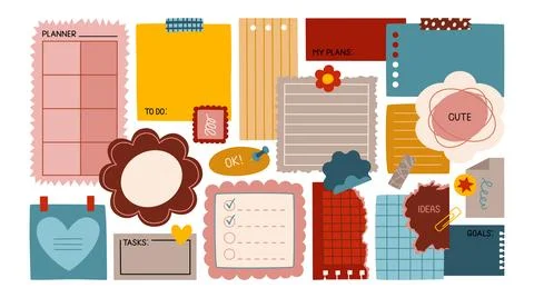 Set of notes, stickers, paper forms with space for text. Stock Illustration