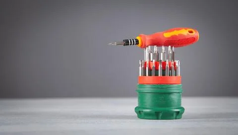 A set of nozzles of different sizes for screwdriver. Stock Photos