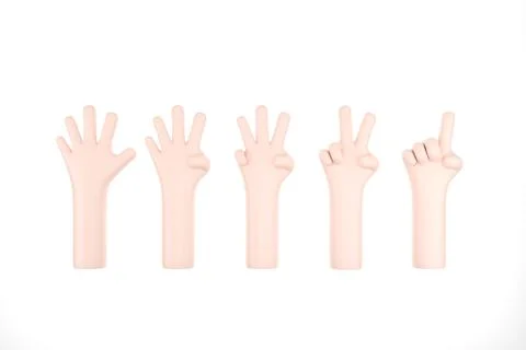 Set of number 1 2 3 4 5 with hand sign on white background, 3d illustration Stock Illustration