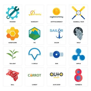 Set of number 8, auto shop, bull, disk, tea leaf, sailor, honeycomb, cryptocu Illustrazione stock gratuita