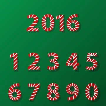 Set of number in candy cane style Stock Illustration
