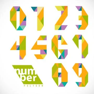 Set of number geometric calligraphy with polygon concept and colorful design Stock Illustration