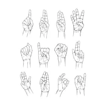 Set number hand collection drawn gesture sketch vector illustration line art Stock Illustration