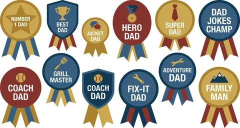 Set of number one dad badges with various titles and design elements, isola.. Stockillustratie