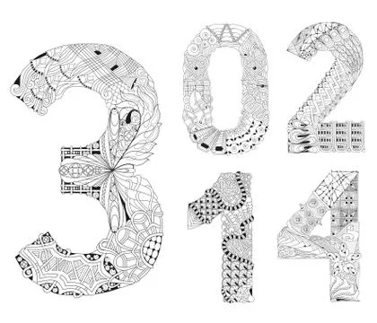 Set of number zero, one, two, three, four Zentangle. Vector decorative objects Stock Illustration