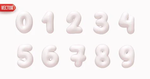 Set of numbers from 0 to 9 in style of Christmas milk cream white in realisti Stock Illustration