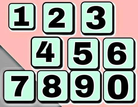 Set of numbers 1 2 3 4 5 6 7 8 9 0 numbers in order, colorful Stock Illustration