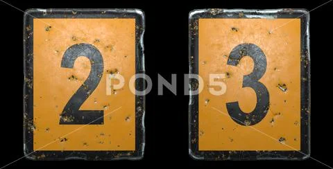 Set of numbers 2, 3 made of public road sign orange and black color on ...