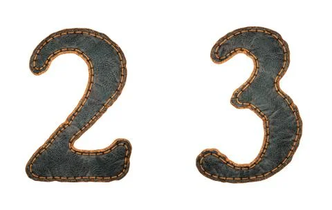 Set of numbers 2, 3 made of leather. 3D render font with skin texture isolated Stock Illustration