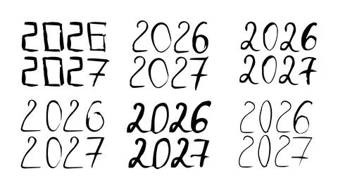 Set of numbers 2026, 2027 of different designs for poster, greeting Stock Illustration