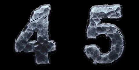 Set of numbers 4, 5 made of forged metal isolated on black background. 3d Illustration