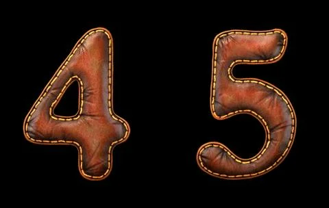 Set of numbers 4, 5 made of leather. 3D render font with skin texture isolated Stock Illustration