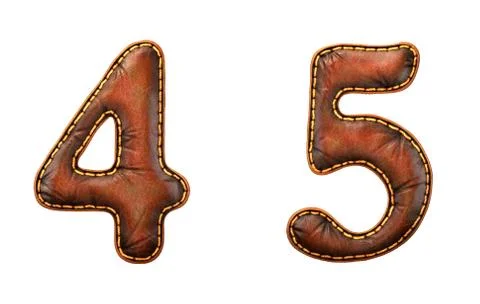 Set of numbers 4, 5 made of leather. 3D render font with skin texture isolated Stock Illustration