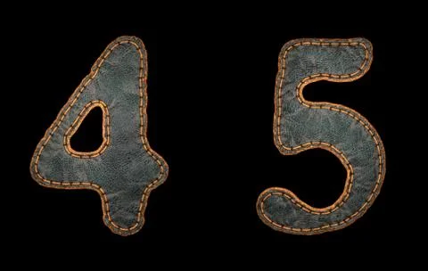 Set of numbers 4, 5 made of leather. 3D render font with skin texture isolated Stock Illustration