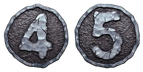 Set of numbers 4, 5 made of forged metal in the center of coin isolated on white Stock Illustration