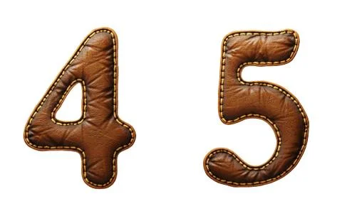 Set of numbers 4, 5 made of leather. 3D render font with skin texture isolated Stock Illustration