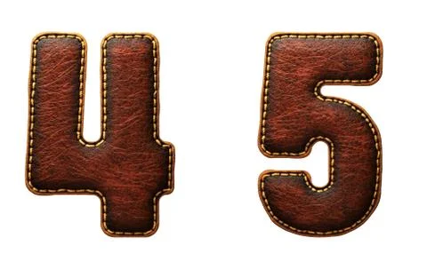 Set of numbers 4, 5 made of leather. 3D render font with skin texture isolated Stock Illustration