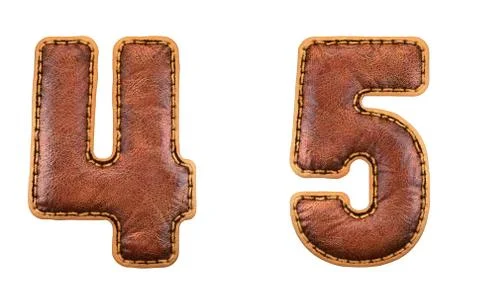 Set of numbers 4, 5 made of leather. 3D render font with skin texture isolated Stock Illustration