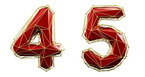 Set of numbers 4, 5 made of red color glass. Collection symbols of low poly Stock Illustration