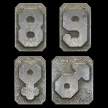 Set of numbers 8, 9 and symbols female, male made of industrial metal on black Stock-Illustration